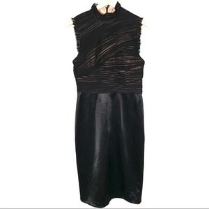 Vera Wang 100% silk black satin chiffon sleeveless formal cocktail dress size 8